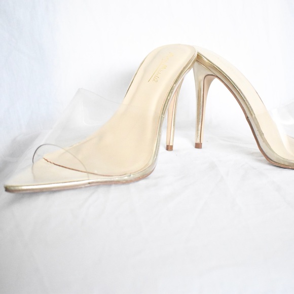 🌞SIZE 7 FIT | Anne Michelle Slip on Clear Nude Gold Stiletto Heels - Picture 8 of 14